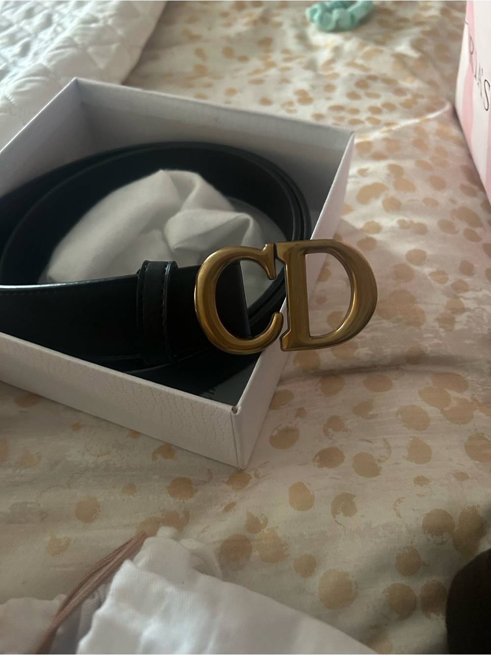 Dior Black Leather Belt with Gold CD Logo Buckle